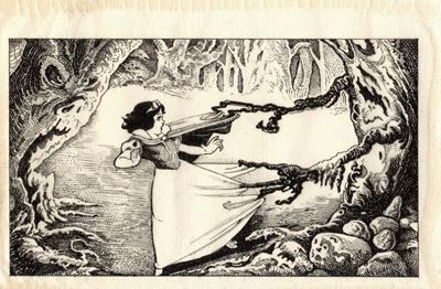 Biancaneve e i Sette Nani - Disegno originale in china su velina