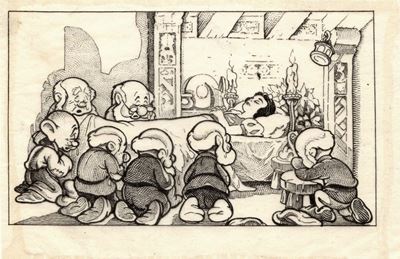 Biancaneve e i Sette Nani, china su velina applicata su carta