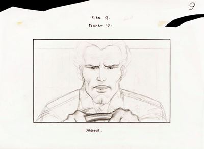 Story-board per 'Les Maitres du temps', matita, carboncino e pennarello su carta da lucido