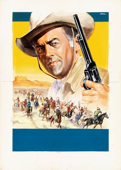 Bozzetto per la locandina del film 'Danza di guerra per Ringo', tempera su cartone