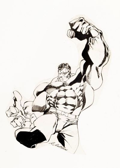 Hulk - Disegno originale in matita e china su carta sagomata, 1996