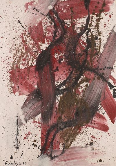 Composizione, tecnica mista su cartone telato, 1987