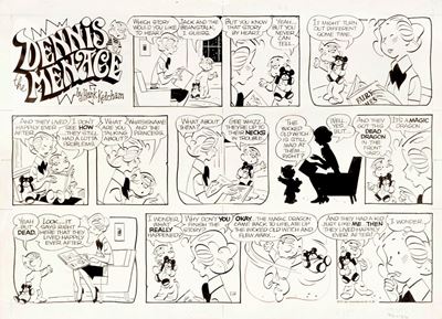 Dennis the Menace - Tavola domenicale del 26 gennaio 1975, matita e china su cartoncino
