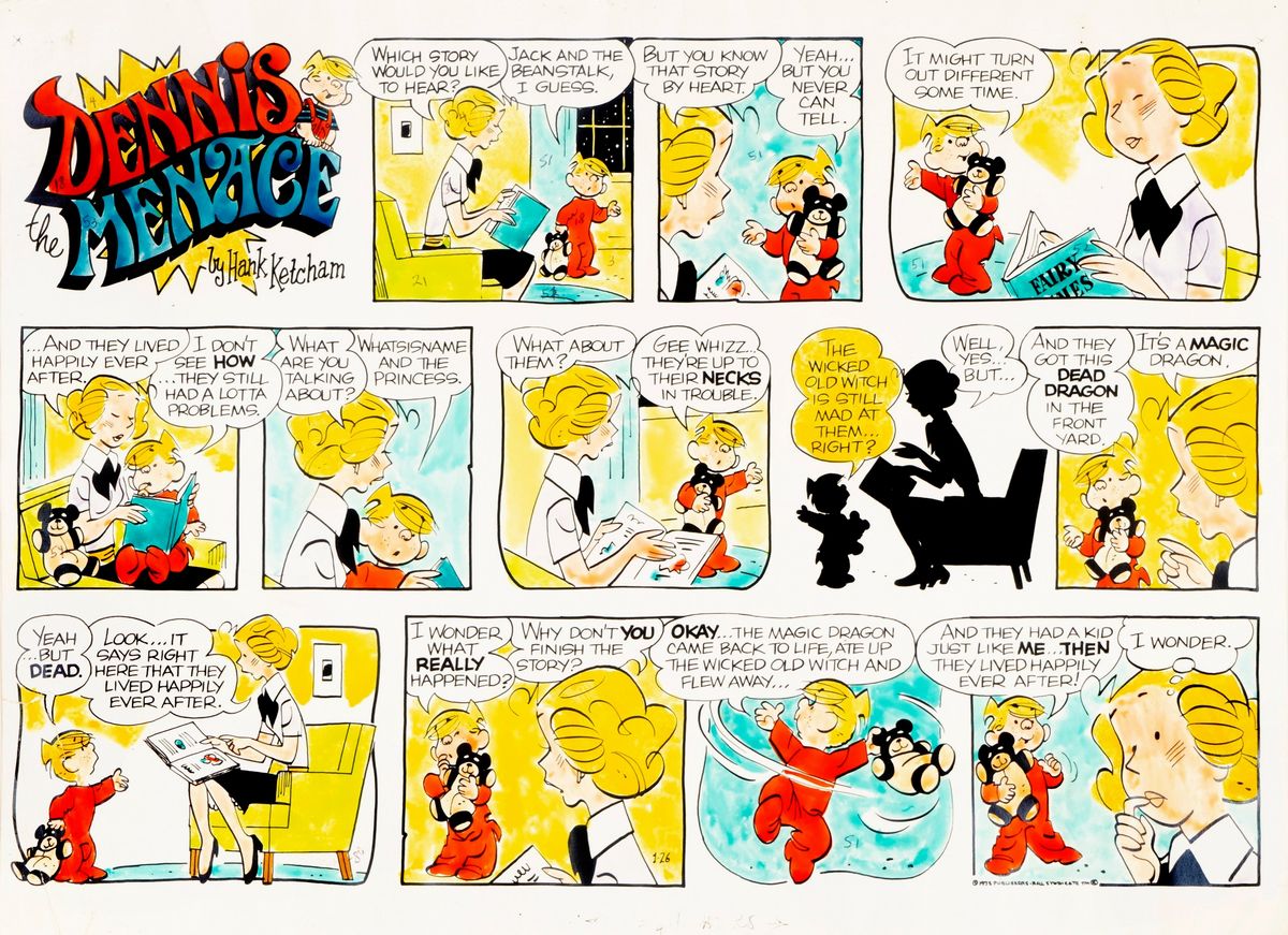 Hank Ketcham - Dennis the Menace - Tavola domenicale del 26 gennaio 1975, matita e china su carto...