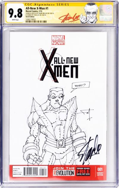 Miller, Disegno originale 'X-Men' su blank cover con firma di Stan Lee, matita e china