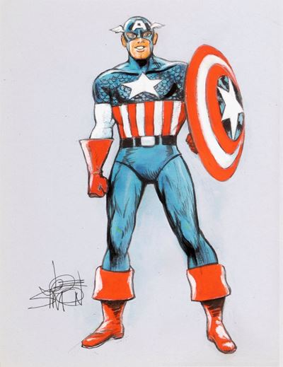 Captain America, tecnica mista su cartoncino azzurro
