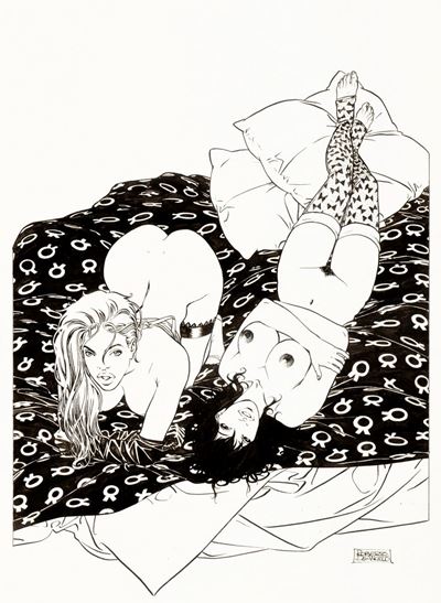 Bed girls - matita e china su cartoncino