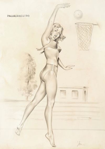Pallacanestro, matita e acquerello su cartoncino