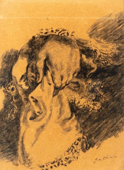 Studio di mano, matita e carboncino acquarellati su carta