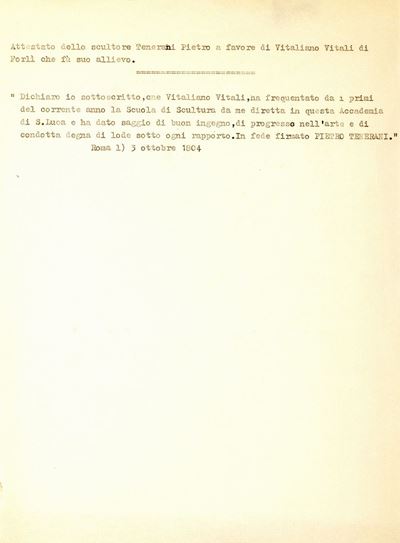 Lettera Autografa dello Scultore Forlivese Vitali Vitaliano
