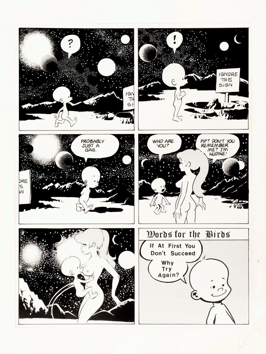 Wally Wood - Lunar Tunes, matita, china, retino e collage su cartoncino