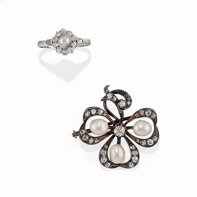 Spilla e Anello con Perle e Diamanti