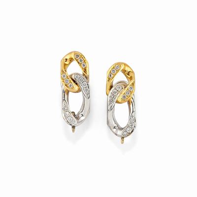 Orecchini in oro bicolore 18k, diamanti taglio brillante