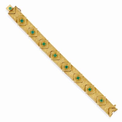 Bracciale in oro giallo 18k con smeraldi taglio rotondo