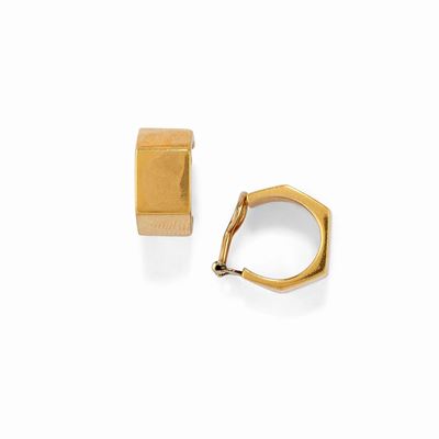 Orecchini in oro giallo 18k, forma squadrata con chiusura a clip