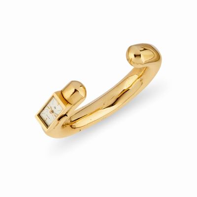 Bracciale-orologio in oro giallo 18k, modello a schiava con orologio Lip e quadrante chiaro