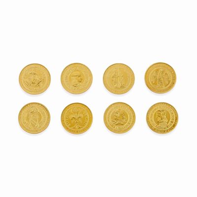 Lotto di otto monete in oro italiano, titolo 900/1000