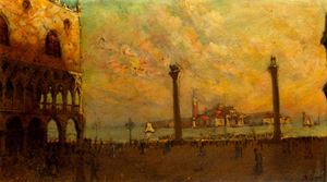 Attribuito a Beppe Ciardi (Venezia 1875-Treviso 1932) - Venezia, l'isola di San Giorgio vista da Palazzo Ducale