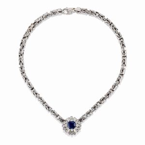 A 18K white gold, sapphire and diamond necklace