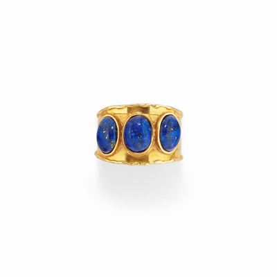 Anello in oro giallo 18k con inserti in lapislazzuli cabochon