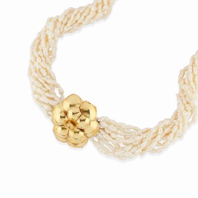 Collana in oro giallo 18k con perle di fiume, dieci fili