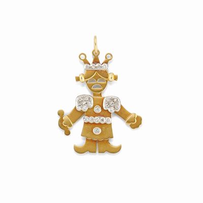 Pendente in oro bicolore 18k con decorazioni in diamanti taglio huit-huit