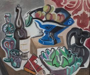 Natura morta, fruttiere e pipa