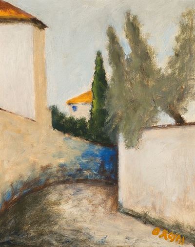 Via San Leonardo, olio su tela cartonata
