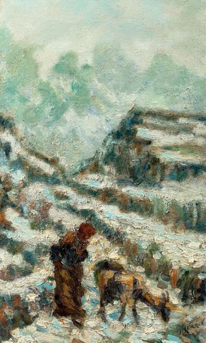 Scuola lombarda, fine del XIX secolo - Il pascolo sotto la neve