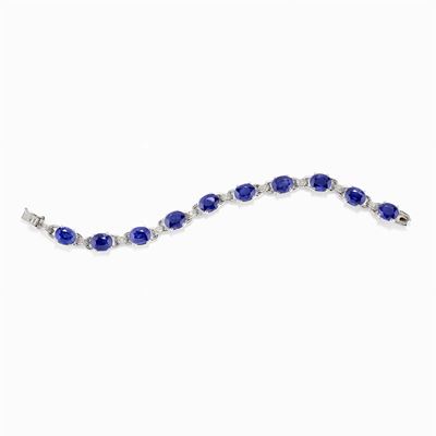 Bracciale in Oro Bianco 18k Diamanti e Zaffiri