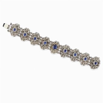 Bracciale in Oro 18k, Argento e Zaffiri