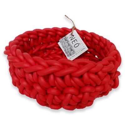 Cesto in filo di neoprene, rosso, fatto a mano in Italia