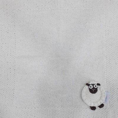Copertina per bambino in pura lana vergine italiana con decorazione all'uncinetto