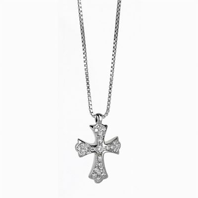 Collana girocollo in oro bianco 18K con pendente a croce decorato da diamanti naturali