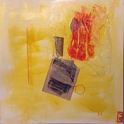Artista sconosciuto, Senza titolo - Tecnica mista su tela con collage e cuciture