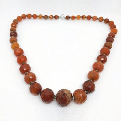 Collana beduina in argento e ambra, 78 cm