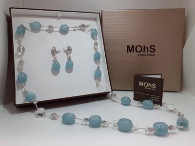 Parure in argento con collana e orecchini in acquamarina e cristallo di rocca