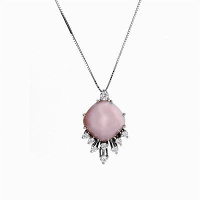 IANNELLI, Collana con pendente in oro bianco 18K, quarzo rosa e diamanti