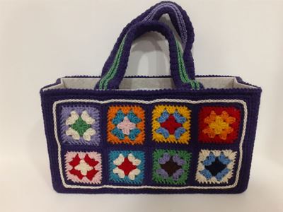 Borsa in lana italiana, tecnica dell'uncinetto Granny Square, multicolor