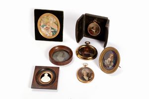  - Lotto composto da sette miniature di materiali ed epoche diverse, secoli XVIII-XIX