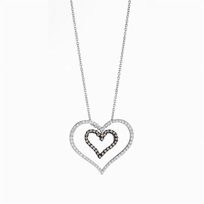 Collana in oro bianco 18K con pendente a doppio cuore decorato da diamanti naturali
