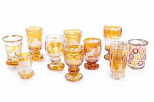 Lot consisting of ten amber colored Bohemian crystal glasses, 19th - 20th centuries