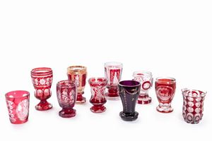 Lot consisting of ten red Bohemian crystal glasses, 20th century