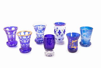 Lotto Composto da Sette Bicchieri in Cristallo di Boemia Color Blu, Secolo XX