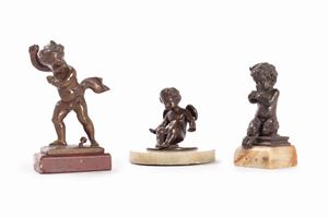 Lot consisting of three small bronze sculptures on marble bases, 19th century