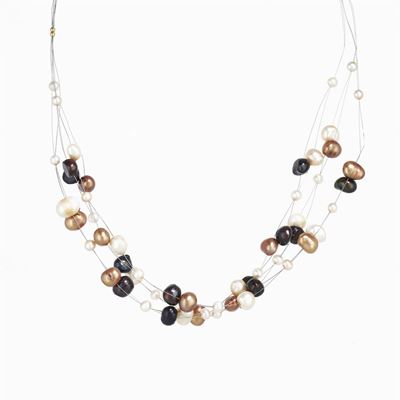 Collana girocollo multifili in perle di fiume con chiusura in oro giallo 18K