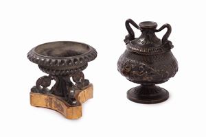 Lot consisting of two bronze inkwells, 19th century