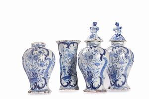  - Set of four Delft majolica vases, 18th century