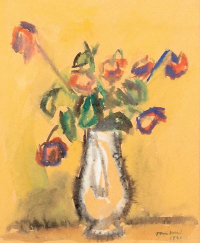 Vaso di fiori, acquarello su carta