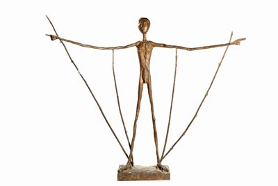 Autore non identificato, Uomo con braccia aperte, bronzo patina dorata